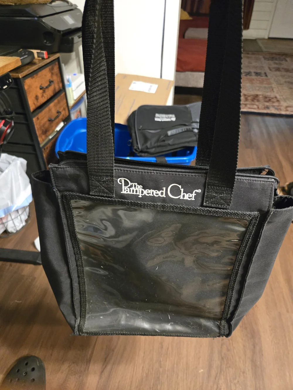 The Pampered Chef Black Serveware Travel Case And Serving Wares.